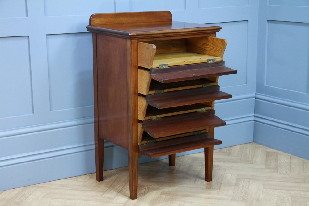 Antique Edwardian Mahogany Music Sheet Cabinet Chest of 4 Drop Front Drawers View III