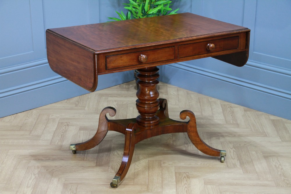 Antique Original Regency Georgian Solid Mahogany Inlaid Drop Leaf Sofa Table