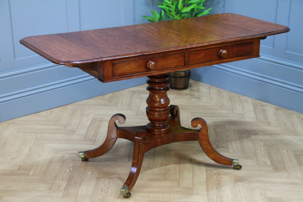 Antique Original Regency Georgian Solid Mahogany Inlaid Drop Leaf Sofa Table View II