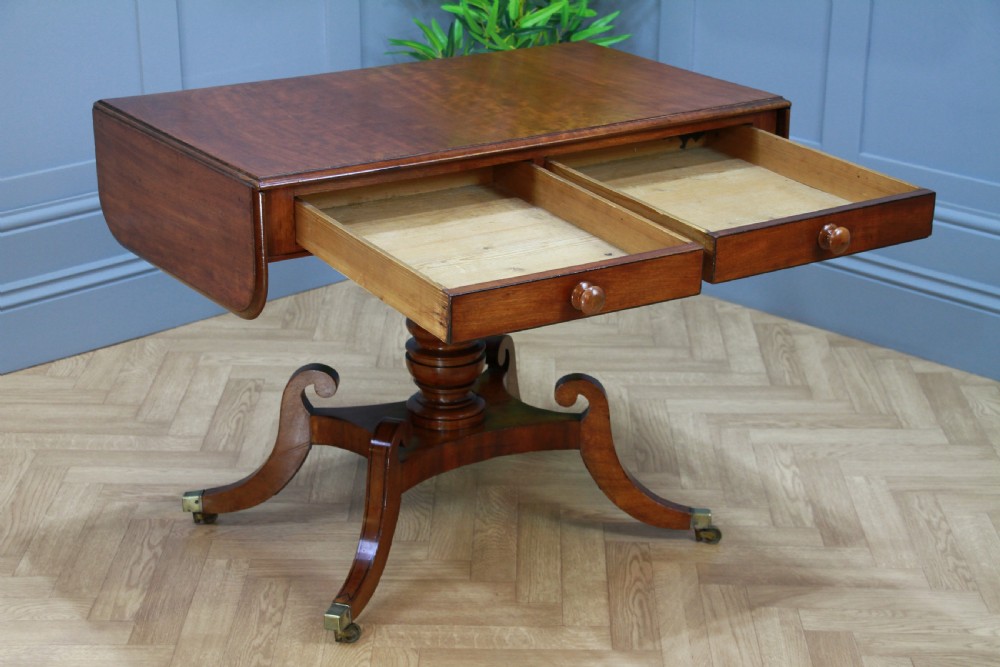 Antique Original Regency Georgian Solid Mahogany Inlaid Drop Leaf Sofa Table View III