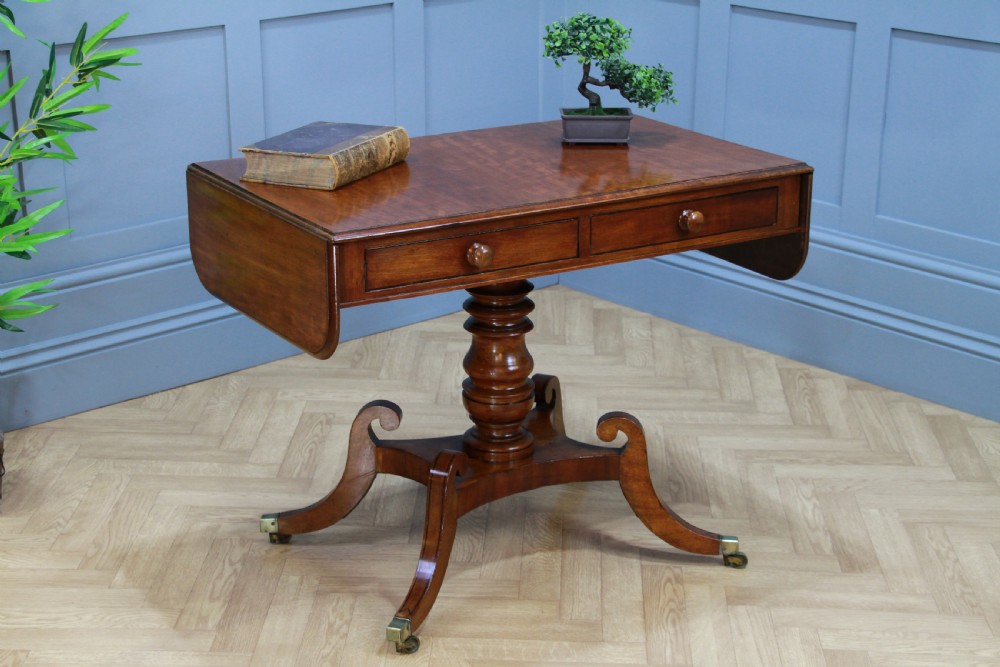 Antique Original Regency Georgian Solid Mahogany Inlaid Drop Leaf Sofa Table View IV