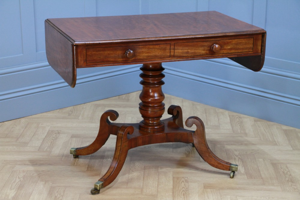 Antique Original Regency Georgian Solid Mahogany Inlaid Drop Leaf Sofa Table View VI