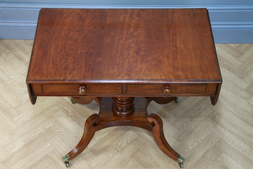 Antique Original Regency Georgian Solid Mahogany Inlaid Drop Leaf Sofa Table View VII