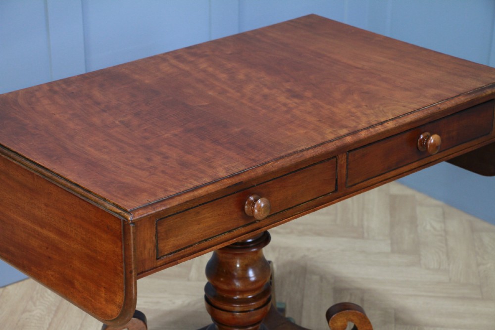 Antique Original Regency Georgian Solid Mahogany Inlaid Drop Leaf Sofa Table View VIII