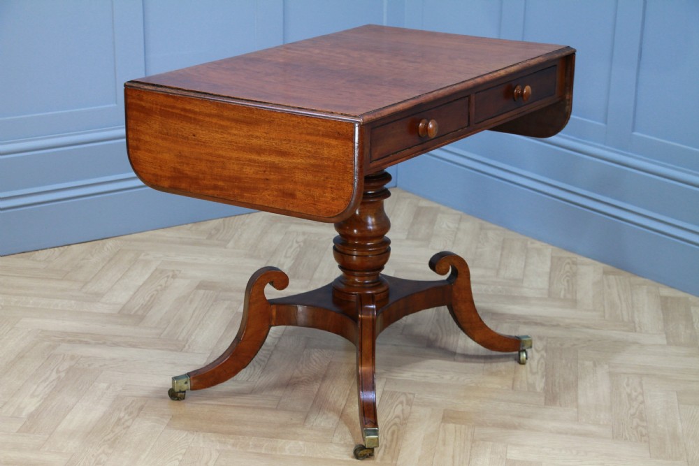Antique Original Regency Georgian Solid Mahogany Inlaid Drop Leaf Sofa Table View IX