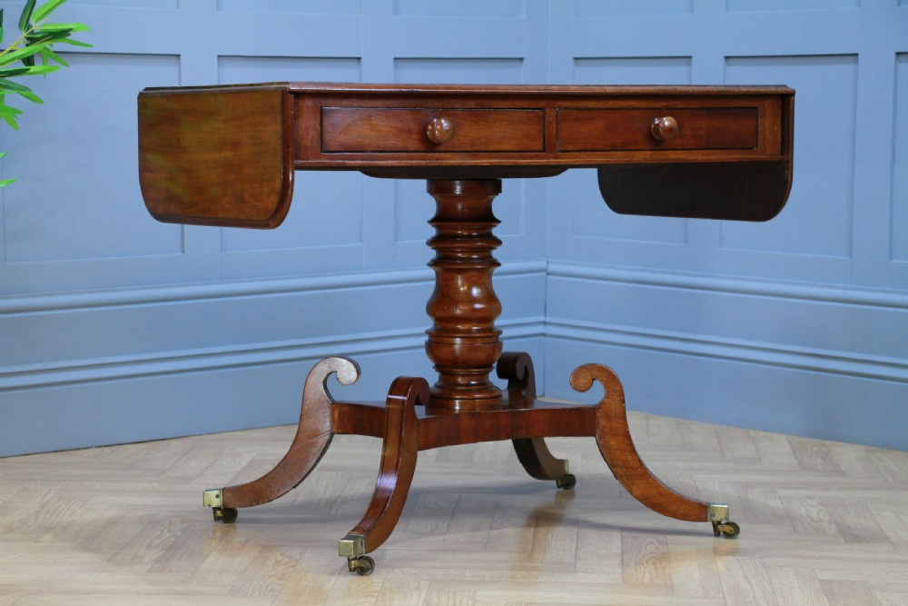 Antique Original Regency Georgian Solid Mahogany Inlaid Drop Leaf Sofa Table View X