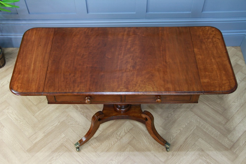 Antique Original Regency Georgian Solid Mahogany Inlaid Drop Leaf Sofa Table View XI