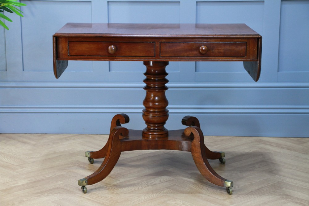 Antique Original Regency Georgian Solid Mahogany Inlaid Drop Leaf Sofa Table View XII