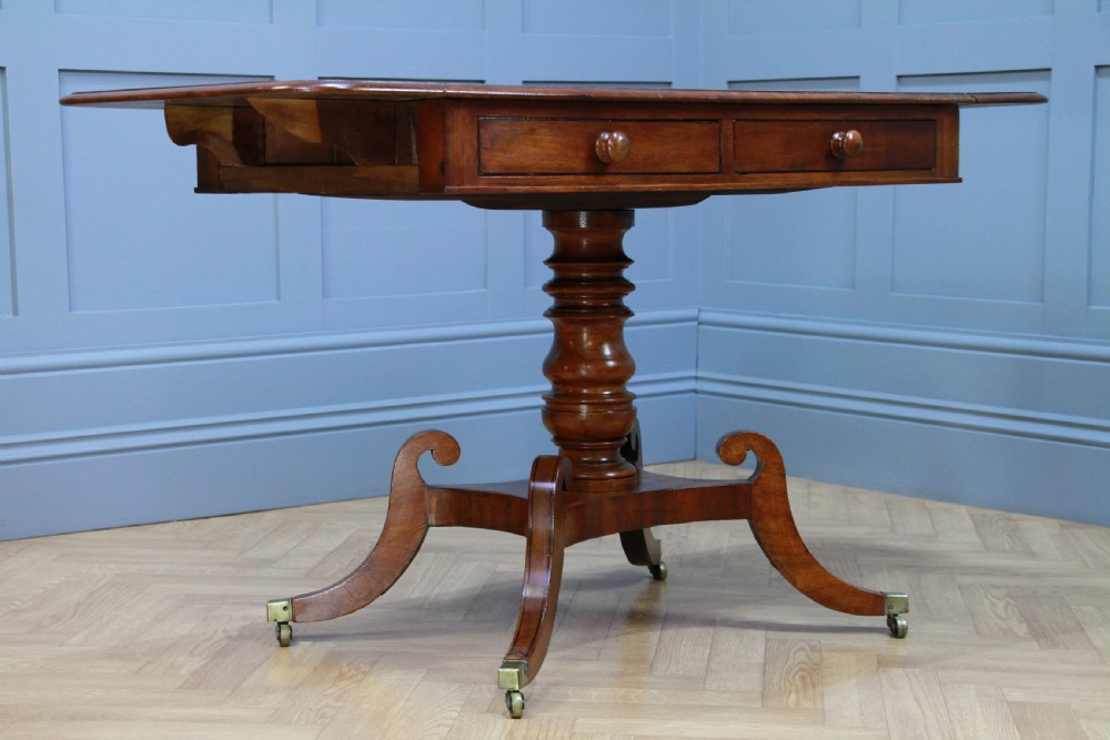 Antique Original Regency Georgian Solid Mahogany Inlaid Drop Leaf Sofa Table View XV