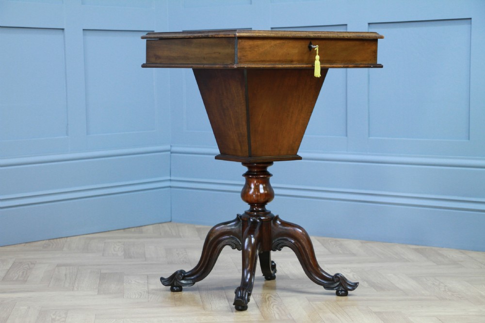 Antique Victorian Mahogany & Burr Yew Wood Inlaid Sewing Table Side Lamp C1860 View XII