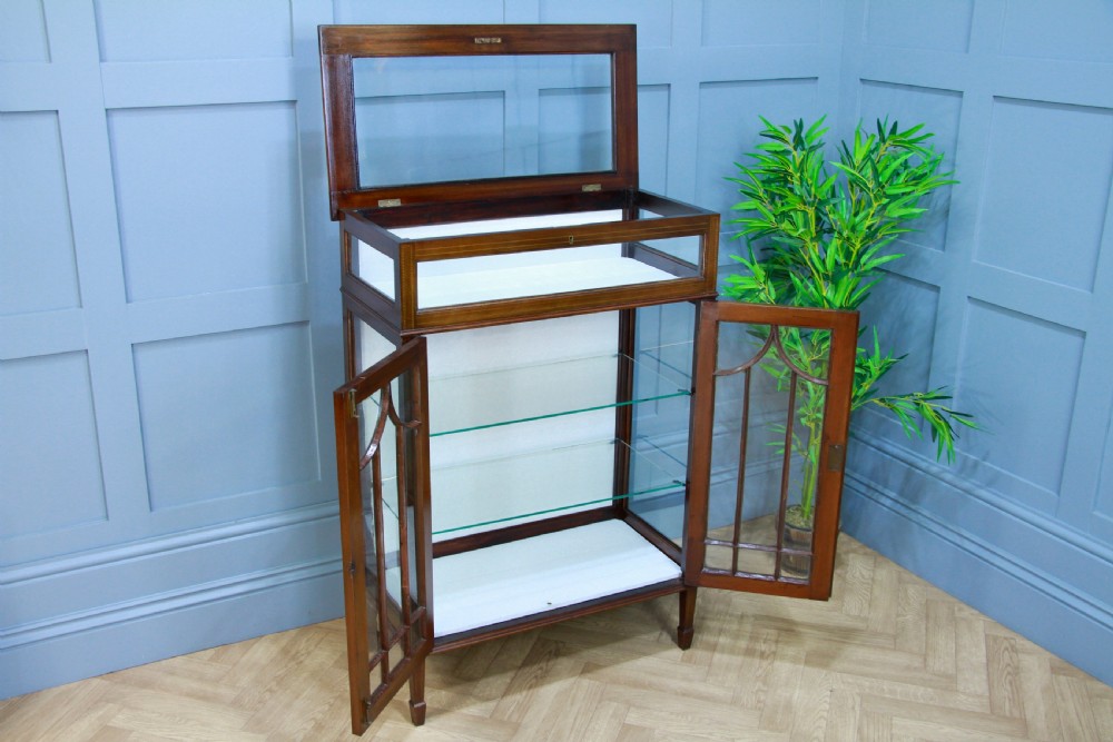 Antique Edwardian Mahogany Inlaid Glazed Collectors Display China Cabinet C1900 View III