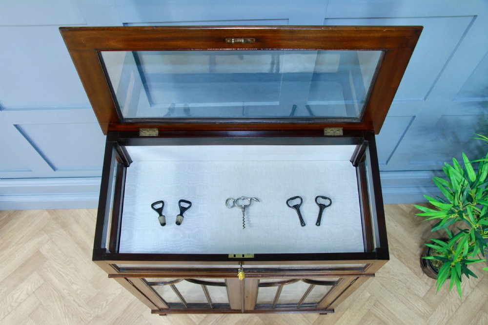 Antique Edwardian Mahogany Inlaid Glazed Collectors Display China Cabinet C1900 View IV