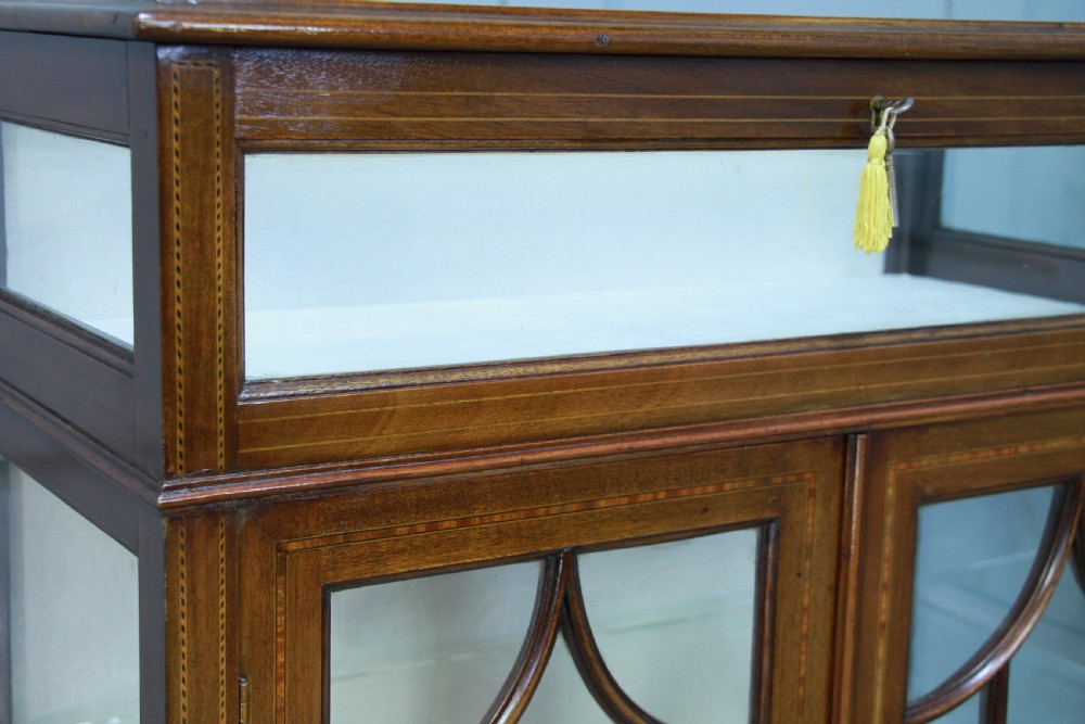 Antique Edwardian Mahogany Inlaid Glazed Collectors Display China Cabinet C1900 View VII