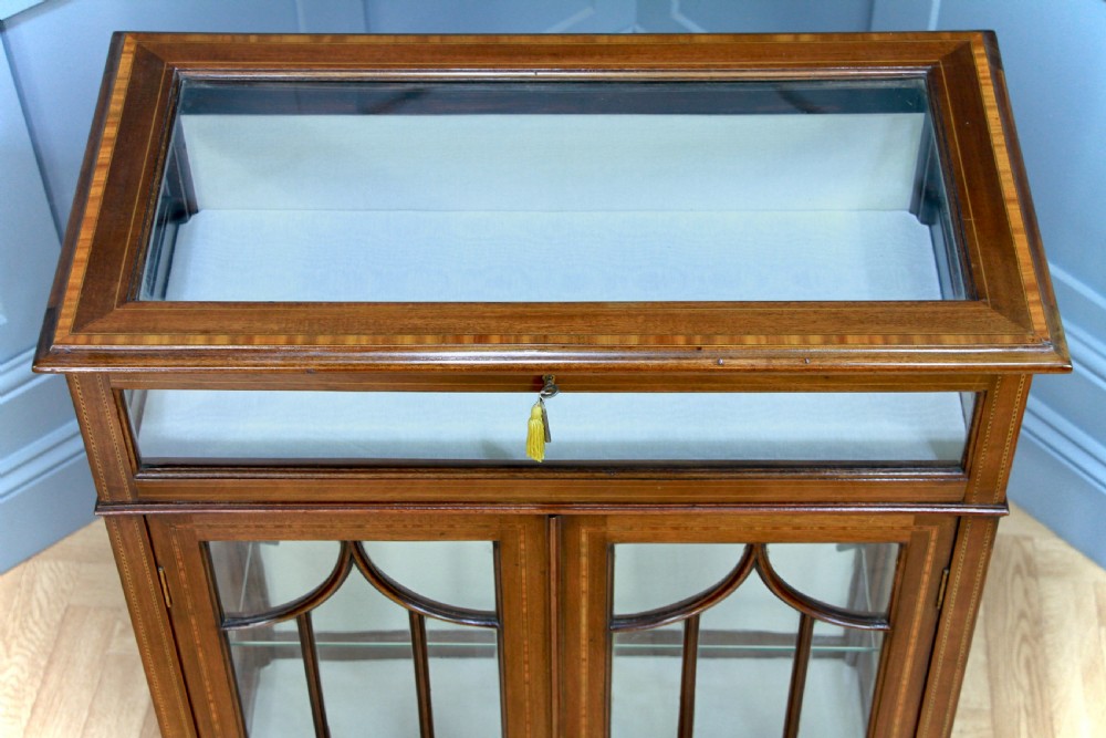 Antique Edwardian Mahogany Inlaid Glazed Collectors Display China Cabinet C1900 View XI