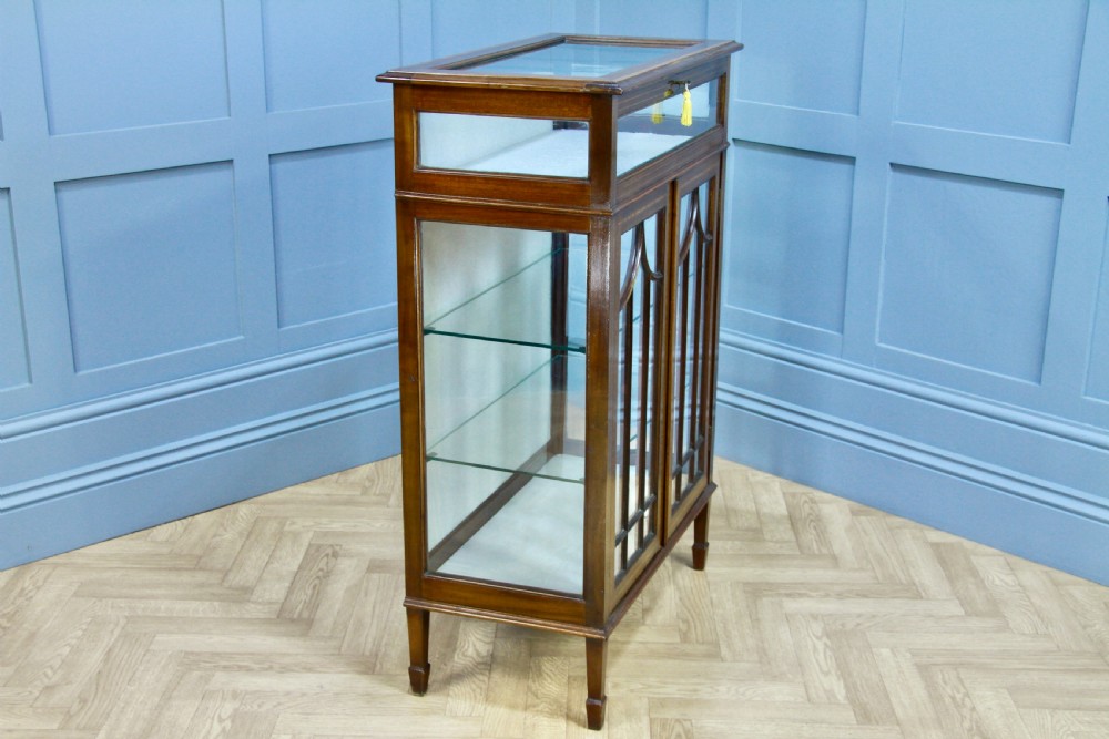 Antique Edwardian Mahogany Inlaid Glazed Collectors Display China Cabinet C1900 View XII