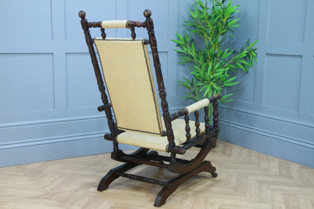 Antique Edwardian Upholstered American Turned Rocking Chair Vintage C1900 View VIII
