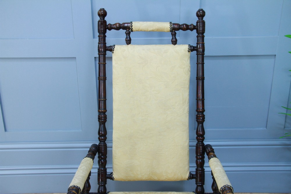 Antique Edwardian Upholstered American Turned Rocking Chair Vintage C1900 View IX