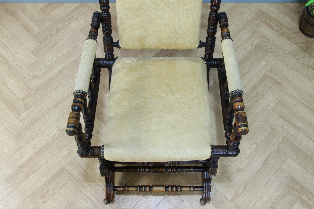 Antique Edwardian Upholstered American Turned Rocking Chair Vintage C1900 View X