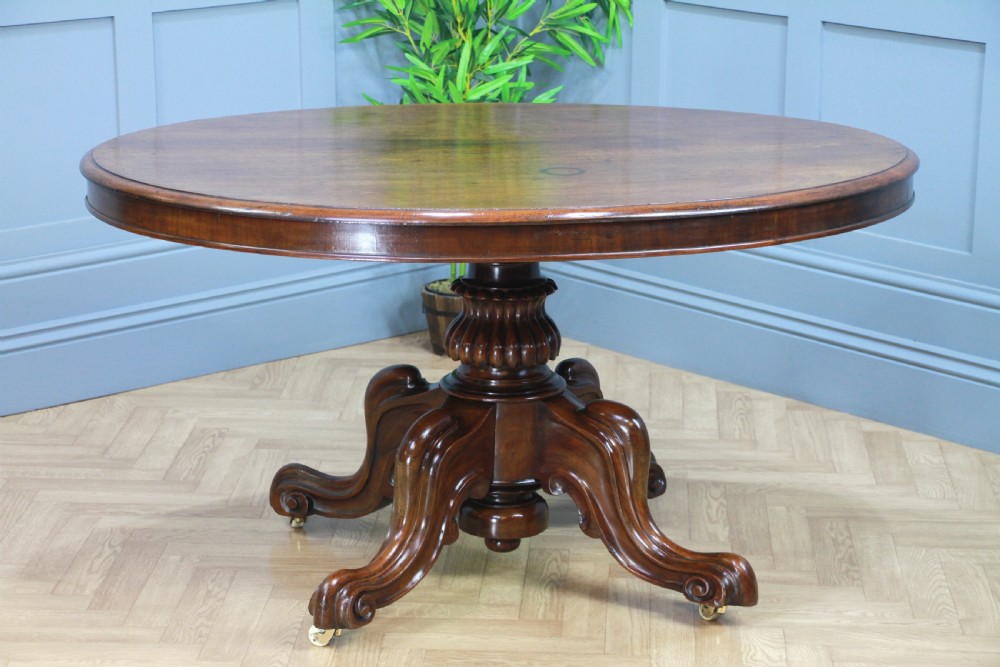 Victorian Solid Mahogany Oval Tilt Top Carved Breakfast Dining Table Antique C1850