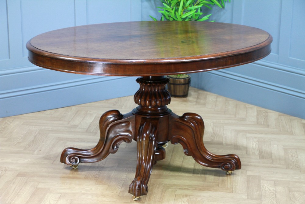 Victorian Solid Mahogany Oval Tilt Top Carved Breakfast Dining Table Antique C1850 View II