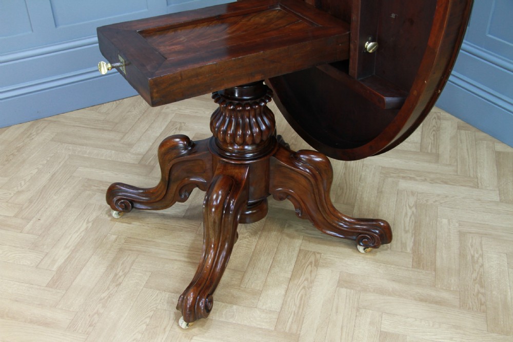 Victorian Solid Mahogany Oval Tilt Top Carved Breakfast Dining Table Antique C1850 View IV