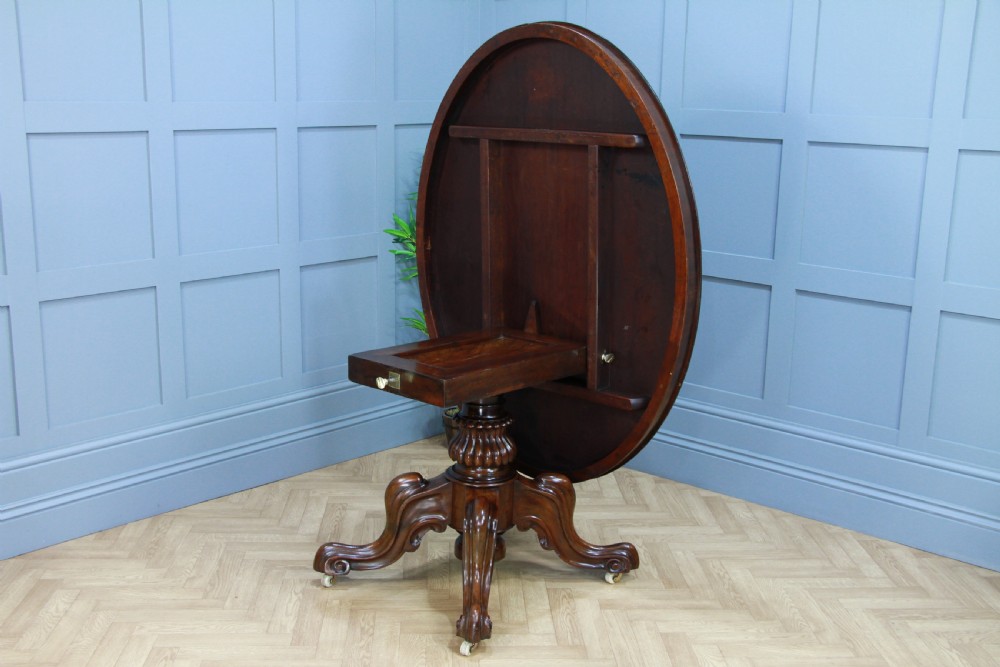 Victorian Solid Mahogany Oval Tilt Top Carved Breakfast Dining Table Antique C1850 View V