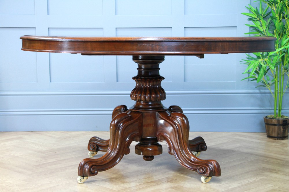 Victorian Solid Mahogany Oval Tilt Top Carved Breakfast Dining Table Antique C1850 View VIII