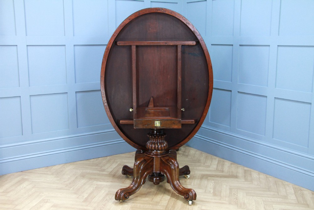 Victorian Solid Mahogany Oval Tilt Top Carved Breakfast Dining Table Antique C1850 View XI