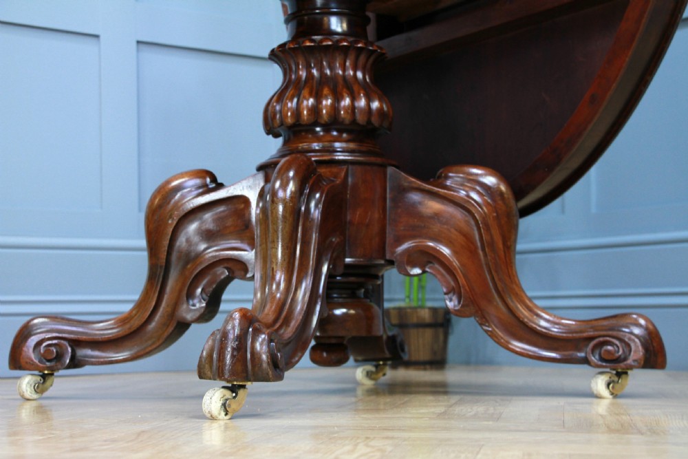 Victorian Solid Mahogany Oval Tilt Top Carved Breakfast Dining Table Antique C1850 View XII