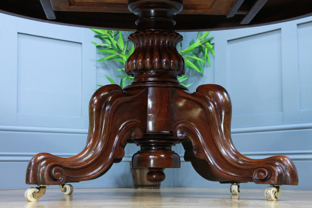 Victorian Solid Mahogany Oval Tilt Top Carved Breakfast Dining Table Antique C1850 View XIII