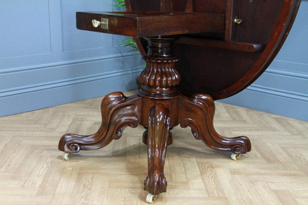 Victorian Solid Mahogany Oval Tilt Top Carved Breakfast Dining Table Antique C1850 View XIV
