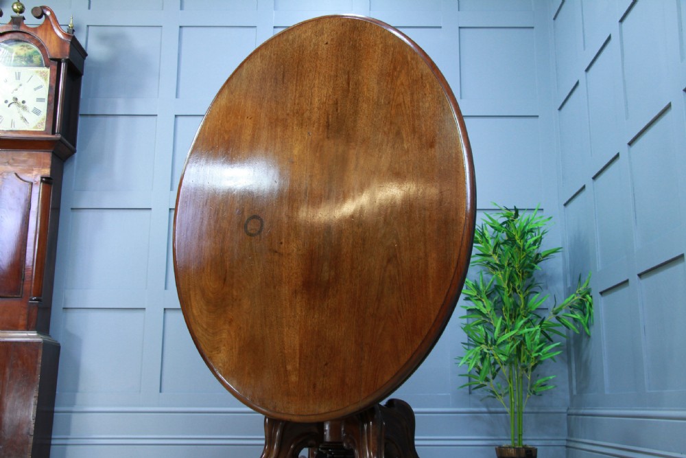 Victorian Solid Mahogany Oval Tilt Top Carved Breakfast Dining Table Antique C1850 View XV