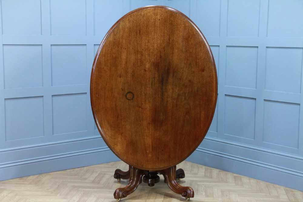 Victorian Solid Mahogany Oval Tilt Top Carved Breakfast Dining Table Antique C1850 View XVI