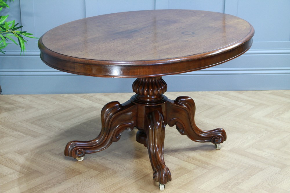 Victorian Solid Mahogany Oval Tilt Top Carved Breakfast Dining Table Antique C1850 View XVII