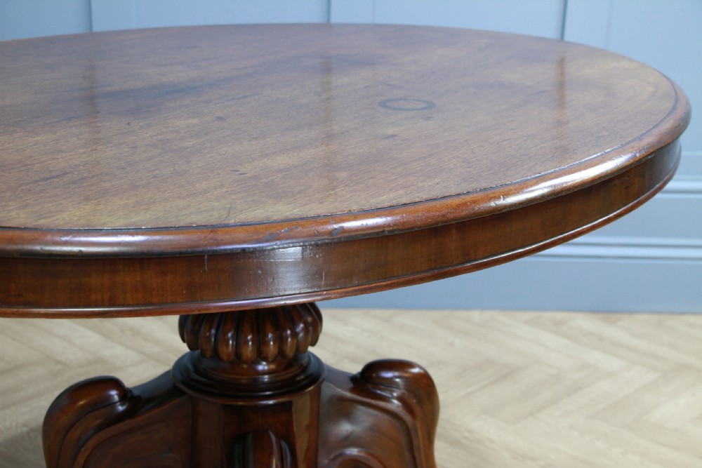 Victorian Solid Mahogany Oval Tilt Top Carved Breakfast Dining Table Antique C1850 View XVIII
