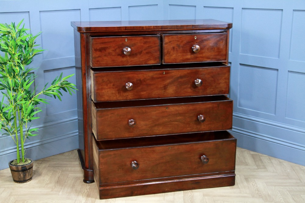 Original Antique Mid Victorian Tall Mahogany Chest Bank of 5 Drawers C1860 View II