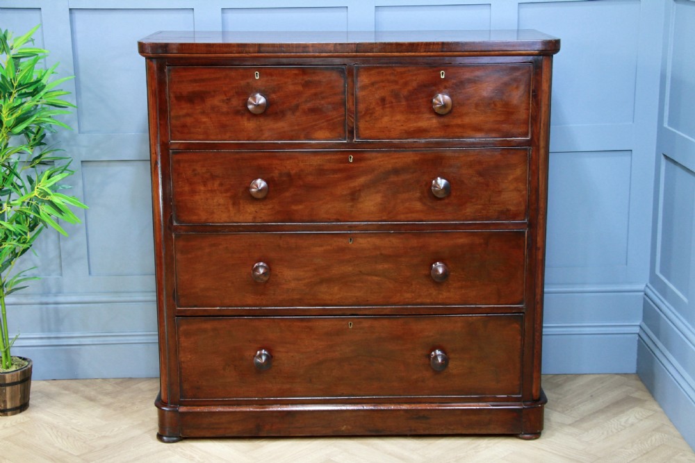 Original Antique Mid Victorian Tall Mahogany Chest Bank of 5 Drawers C1860 View III