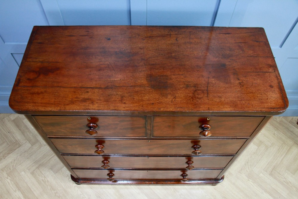 Original Antique Mid Victorian Tall Mahogany Chest Bank of 5 Drawers C1860 View V