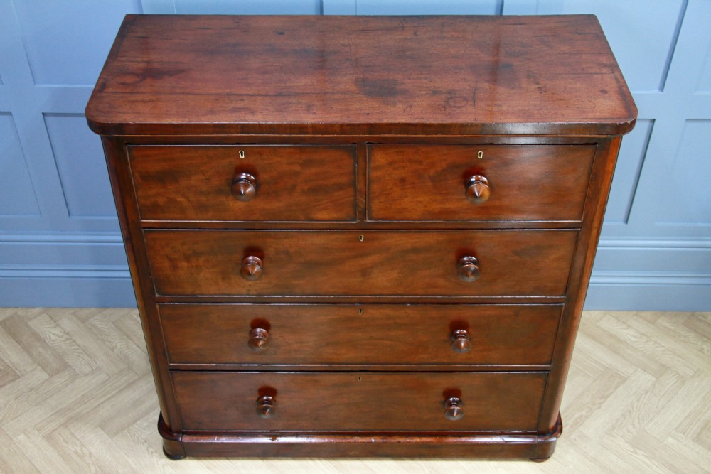 Original Antique Mid Victorian Tall Mahogany Chest Bank of 5 Drawers C1860 View VI