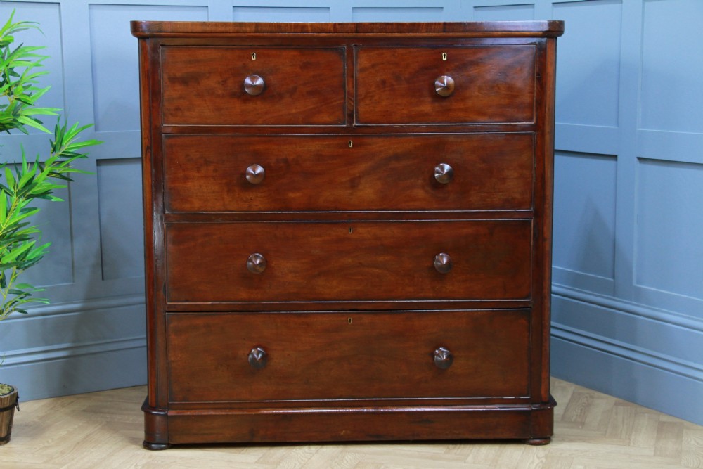 Original Antique Mid Victorian Tall Mahogany Chest Bank of 5 Drawers C1860 View VII