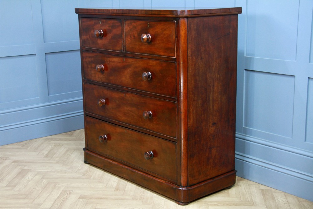 Original Antique Mid Victorian Tall Mahogany Chest Bank of 5 Drawers C1860 View VIII