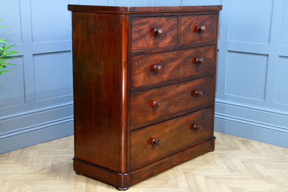 Original Antique Mid Victorian Tall Mahogany Chest Bank of 5 Drawers C1860 View X
