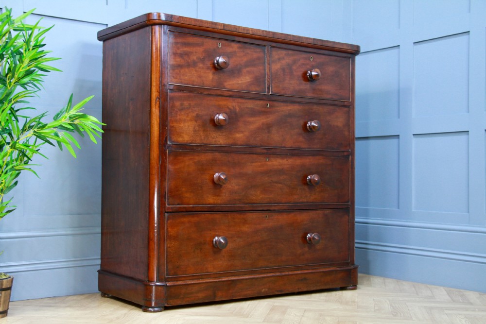 Original Antique Mid Victorian Tall Mahogany Chest Bank of 5 Drawers C1860 View XI