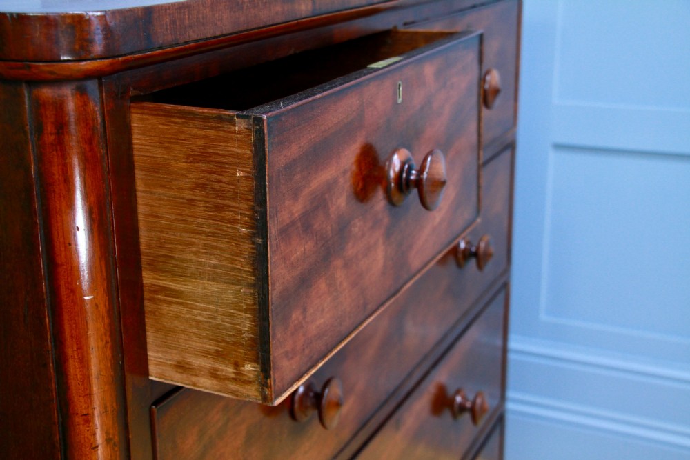 Original Antique Mid Victorian Tall Mahogany Chest Bank of 5 Drawers C1860 View XII