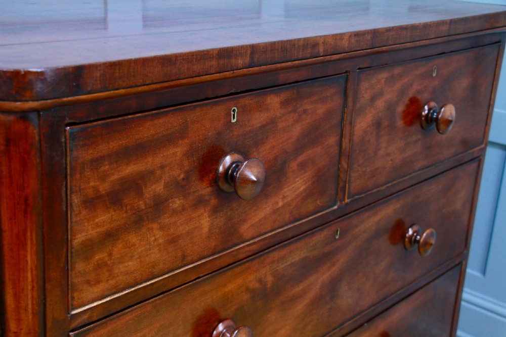 Original Antique Mid Victorian Tall Mahogany Chest Bank of 5 Drawers C1860 View XIII
