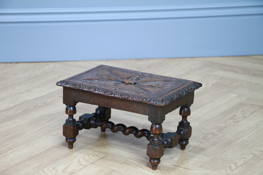 Miniature Apprentice Piece Antique Carved Oak Small Decorative Shelf Table C1900