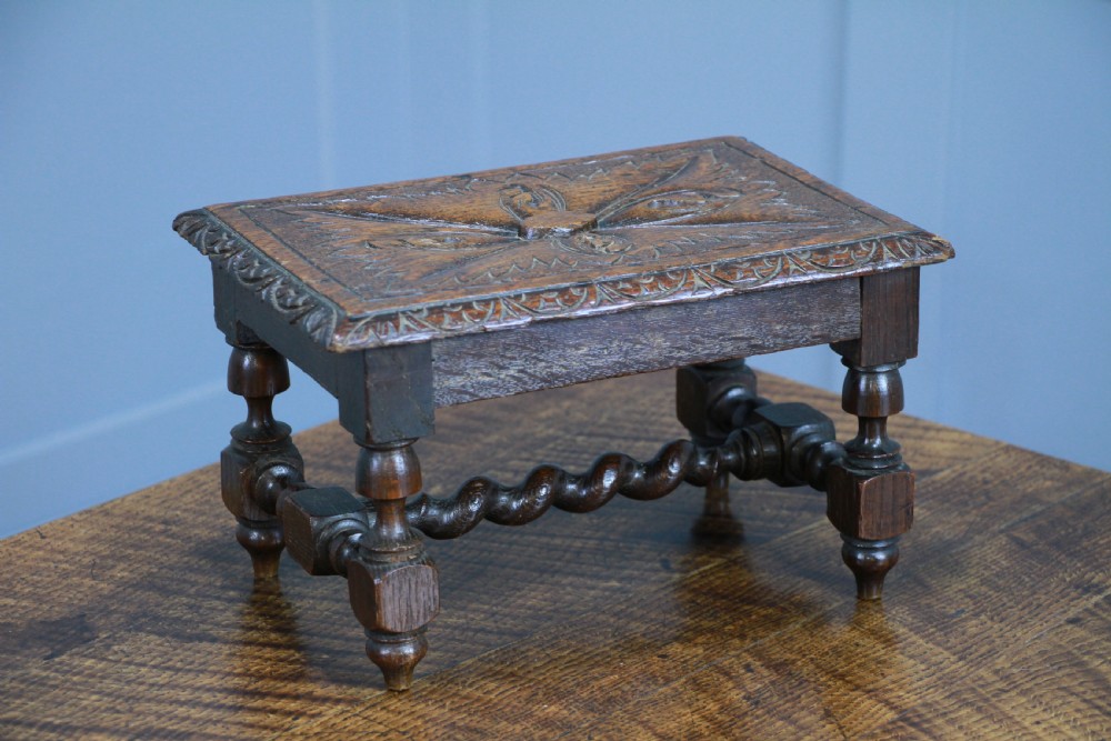 Miniature Apprentice Piece Antique Carved Oak Small Decorative Shelf Table C1900 View V