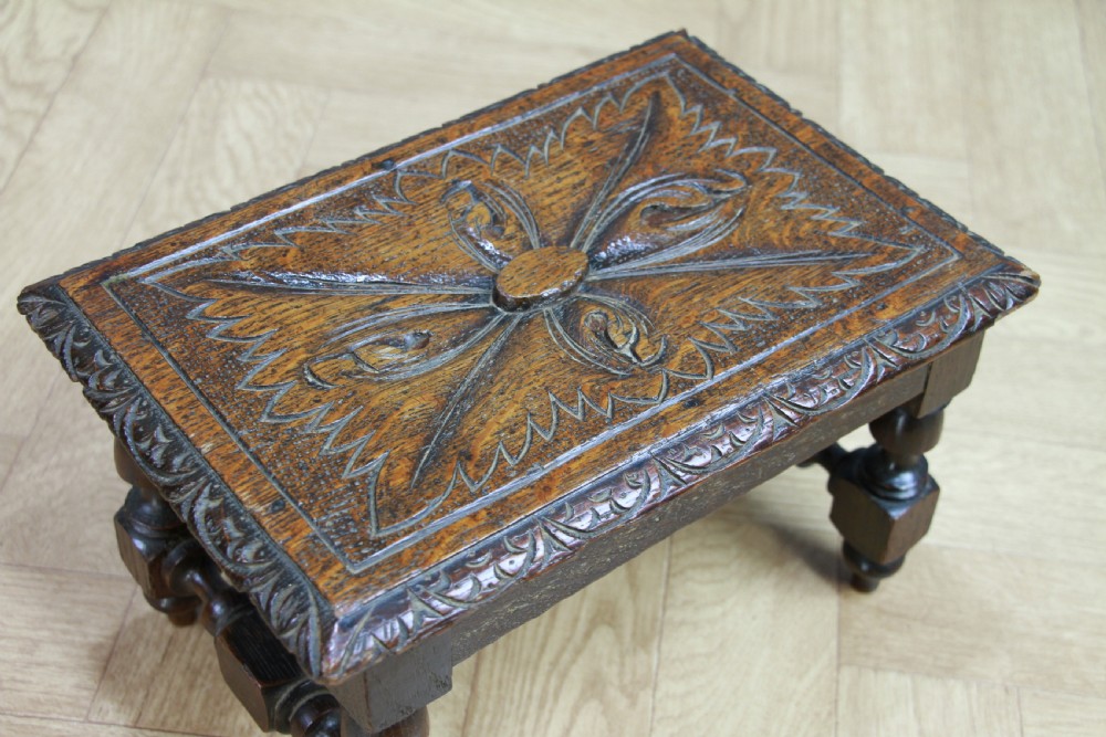Miniature Apprentice Piece Antique Carved Oak Small Decorative Shelf Table C1900 View VIII