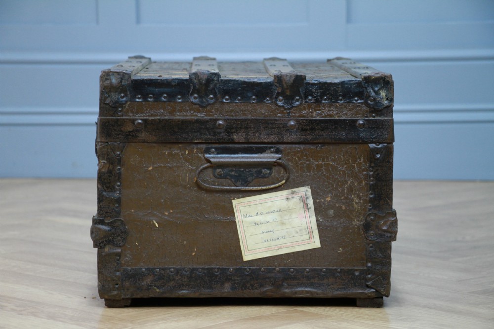 Antique Vintage 1920s Wood & Canvas Travel Chest Steamer Trunk View IV