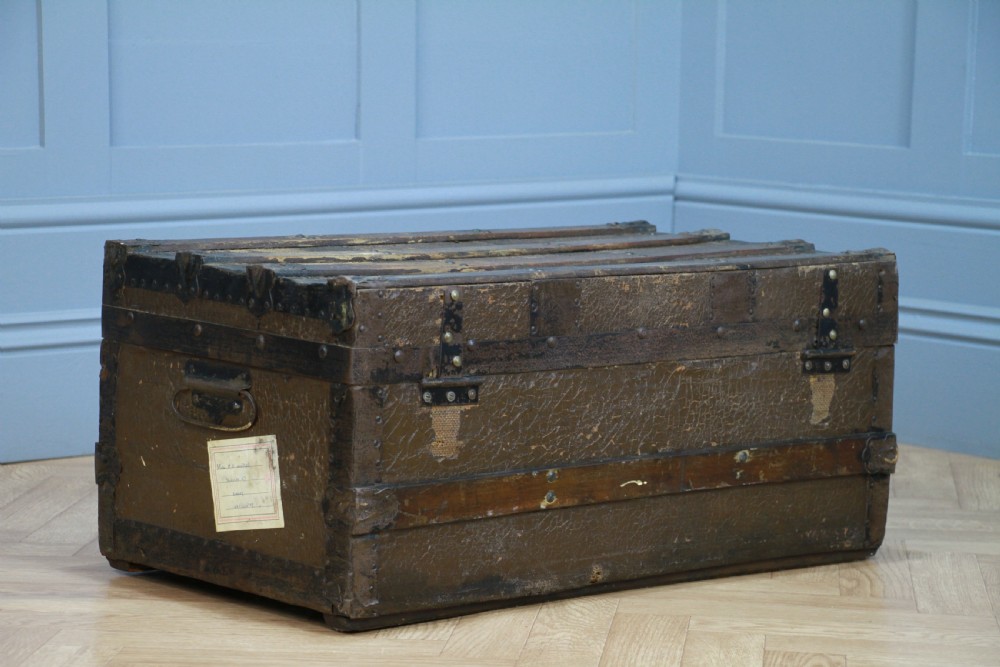 Antique Vintage 1920s Wood & Canvas Travel Chest Steamer Trunk View VII